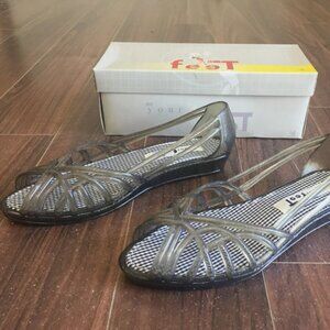 NEW Sz 8 On Your Feet Women Open Toe Low Wedge Heel Glitter Jelly Casual Summer
